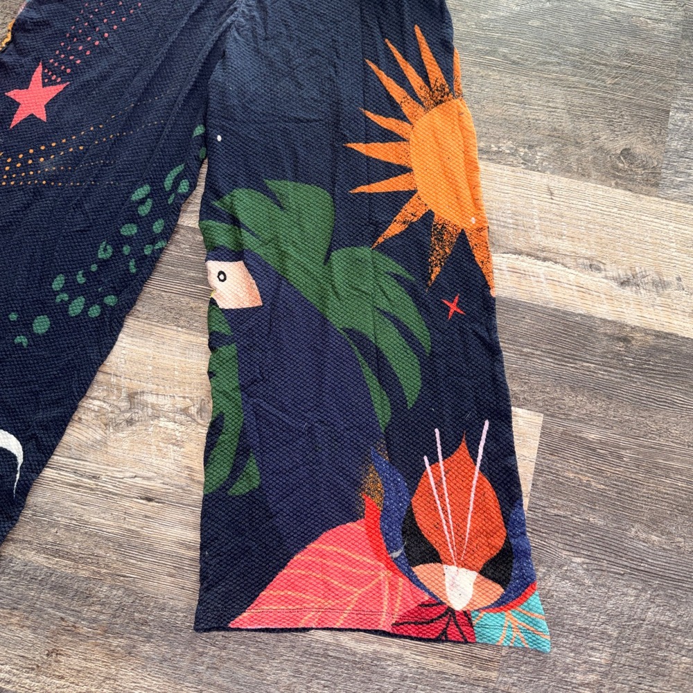 Farm Rio for Anthropologie Navy Celestial Tropical Wide Leg Jumpsuit Small P - Picture 7 of 11